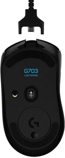 Mouse Gamer Sem Fio Logitech G703 LIGHTSPEED com RGB LIGHTSYNC, 6 Botões Programáveis, Sensor HERO 25K e Bateria Recarregável - Compatível com POWERPLAY