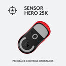Mouse Gamer Sem Fio Logitech G PRO X SUPERLIGHT com Tecnologia LIGHTSPEED, Ultraleve 63g, 5 Botões Programáveis, Sensor HERO 25K e Bateria Recarregável - Compatível com POWERPLAY - Vermelho
