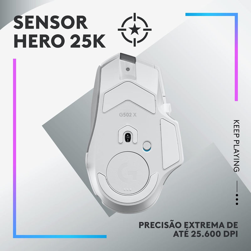 Mouse Gamer Sem Fio Logitech G502 X PLUS LIGHTSPEED com RGB LIGHTSYNC, Switches LIGHTFORCE, Sensor HERO 25K, 13 Botões Programáveis, Compatível com PC/ macOS/ Windows - Branco