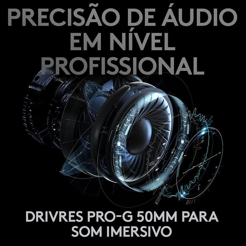 Headset Gamer Sem Fio Logitech G PRO X Wireless LIGHTSPEED com 7.1 Dolby Surround, Tecnologia Blue VO!CE, Design Confortável e Durável, Drivers PRO-G 50 mm e Bateria Recarregável