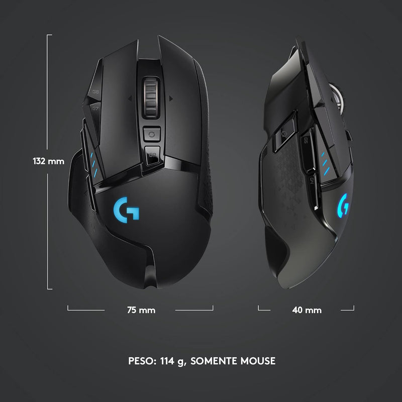 Mouse Gamer Sem Fio Logitech G502 LIGHTSPEED com Tecnologia RGB LIGHTSYNC, Ajustes de Peso, 11 Botóes Programáveis, Sensor HERO 25K e Bateria Recarregável - Compatível com POWERPLAY