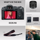 Câmera Mirrorless Canon EOS R8 Full-Frame, 24,2 MP, Vídeo 4K, com Lente RF24-50mm F4.5-6.3 IS STM, Preta