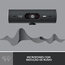Webcam Full HD Logitech Brio 500 com Microfones Duplos com Redução de Ruídos, Proteção de Privacidade, Correção de Luz e Enquadramento Automático - Grafite