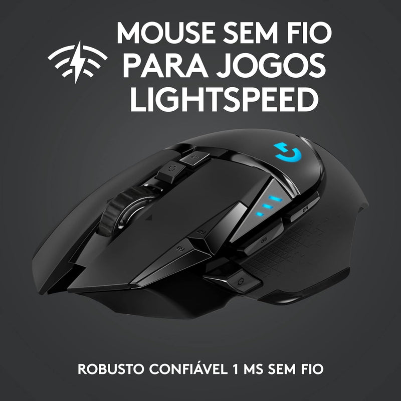 Mouse Gamer Sem Fio Logitech G502 LIGHTSPEED com Tecnologia RGB LIGHTSYNC, Ajustes de Peso, 11 Botóes Programáveis, Sensor HERO 25K e Bateria Recarregável - Compatível com POWERPLAY