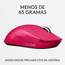 Mouse Gamer Sem Fio Logitech G PRO X SUPERLIGHT com Tecnologia LIGHTSPEED, Ultraleve 63g, 5 Botões Programáveis, Sensor HERO 25K e Bateria Recarregável - Compatível com POWERPLAY - Rosa Magenta