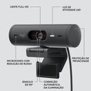 Webcam Full HD Logitech Brio 500 com Microfones Duplos com Redução de Ruídos, Proteção de Privacidade, Correção de Luz e Enquadramento Automático - Grafite