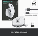 Mouse sem fio Logitech MX Master 3S com Sensor Darkfield para Uso em Qualquer Superfície, Design Ergonômico, Clique Silencioso, Conexão USB ou Bluetooth - Cinza Claro