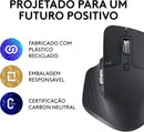 Mouse sem fio Logitech MX Master 3S com Sensor Darkfield para Uso em Qualquer Superfície, Design Ergonômico, Clique Silencioso, Conexão USB ou Bluetooth - Grafite