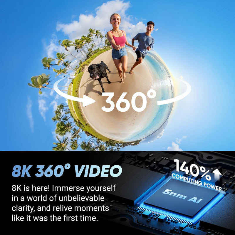 Insta360 X4, Câmera padrão, visão de 360°, à prova d'água, resolução 8K, vídeo de grande-angular 4K, bastão de selfie invisível, protetores de lente removíveis, bateria com autonomia de 135 minutos