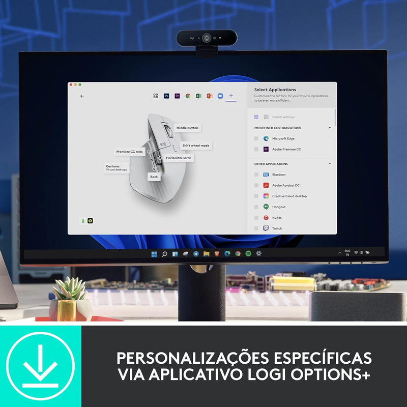 Mouse sem fio Logitech MX Master 3S com Sensor Darkfield para Uso em Qualquer Superfície, Design Ergonômico, Clique Silencioso, Conexão USB ou Bluetooth - Cinza Claro