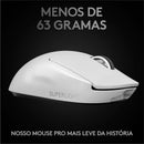 Mouse Gamer Sem Fio Logitech G PRO X SUPERLIGHT com Tecnologia LIGHTSPEED, Ultraleve 63g, 5 Botões Programáveis, Sensor HERO 25K e Bateria Recarregável - Compatível com POWERPLAY - Branco