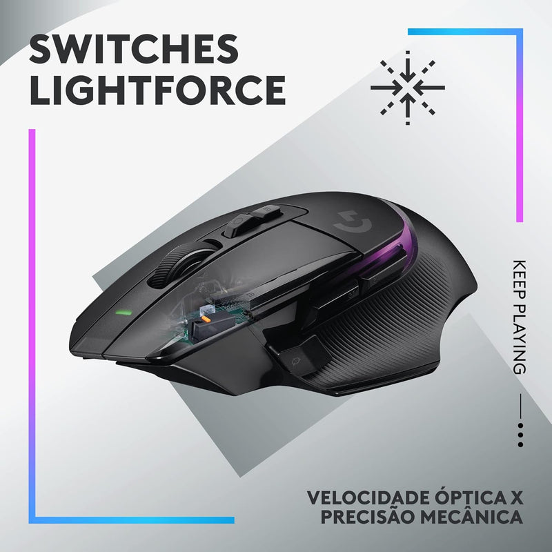 Mouse Gamer Sem Fio Logitech G502 X PLUS LIGHTSPEED com RGB LIGHTSYNC, Switches LIGHTFORCE, Sensor HERO 25K, 13 Botões Programáveis, Compatível com PC/ macOS/ Windows - Preto