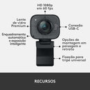 Webcam Full HD Logitech For Creators StreamCam Plus para Streaming e Criação de Conteúdo com Microfone Embutido, 1080p 60fps, Autofoco Inteligente, Conexão USB-C e Tripé Incluso