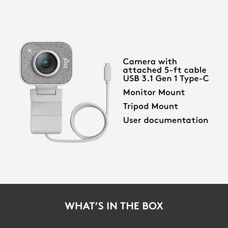 Logitech Para Creators StreamCam Webcam para streaming e criação de conteúdo, Full HD 1080p 60 fps, lente de vidro premium, foco automático inteligente, para PC/Mac - Branco