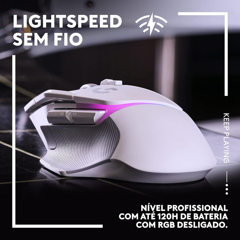 Mouse Gamer Sem Fio Logitech G502 X PLUS LIGHTSPEED com RGB LIGHTSYNC, Switches LIGHTFORCE, Sensor HERO 25K, 13 Botões Programáveis, Compatível com PC/ macOS/ Windows - Branco