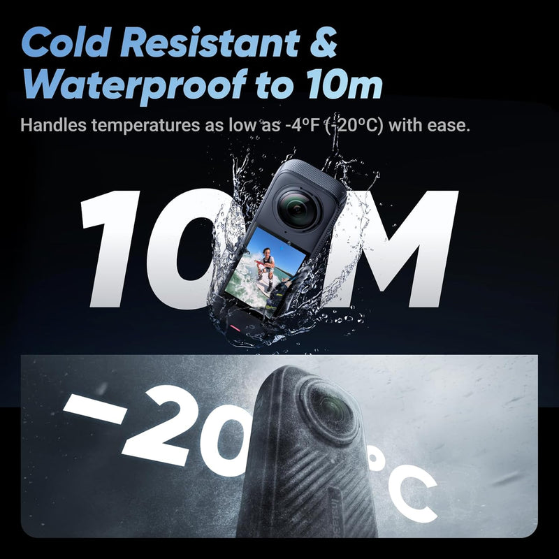Insta360 X4, Câmera padrão, visão de 360°, à prova d'água, resolução 8K, vídeo de grande-angular 4K, bastão de selfie invisível, protetores de lente removíveis, bateria com autonomia de 135 minutos