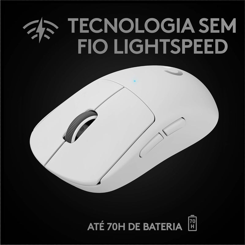 Mouse Gamer Sem Fio Logitech G PRO X SUPERLIGHT com Tecnologia LIGHTSPEED, Ultraleve 63g, 5 Botões Programáveis, Sensor HERO 25K e Bateria Recarregável - Compatível com POWERPLAY - Branco