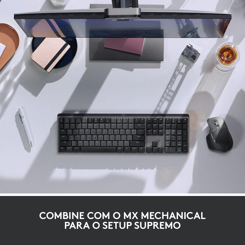 Mouse sem fio Logitech MX Master 3S com Sensor Darkfield para Uso em Qualquer Superfície, Design Ergonômico, Clique Silencioso, Conexão USB ou Bluetooth - Cinza Claro