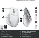 Mouse sem fio Logitech MX Master 3S com Sensor Darkfield para Uso em Qualquer Superfície, Design Ergonômico, Clique Silencioso, Conexão USB ou Bluetooth - Cinza Claro