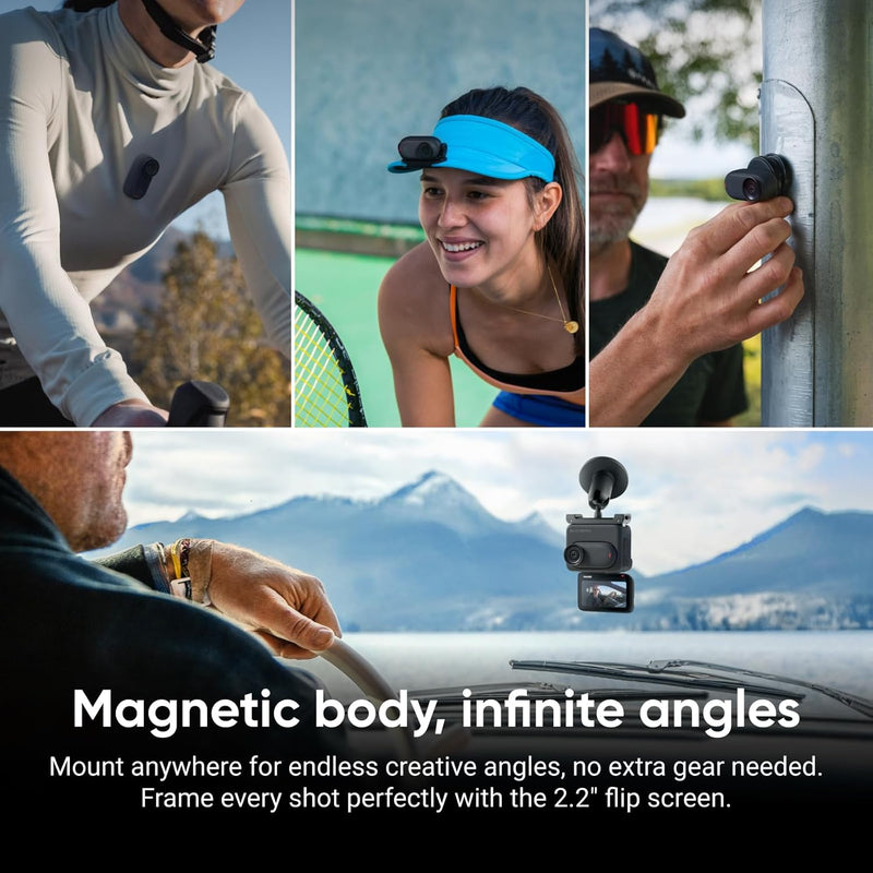 Insta360 GO 3S - Pacote padrão - Câmera de vlogging preta portátil minúscula de 128 GB 4K, POV sem usar as mãos, monte em qualquer lugar, estabilização, bateria que dura 140 minutos, impermeável até 10 m, POV de pets