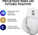 Mouse sem fio Logitech MX Master 3S com Sensor Darkfield para Uso em Qualquer Superfície, Design Ergonômico, Clique Silencioso, Conexão USB ou Bluetooth - Cinza Claro