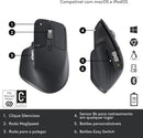 Mouse sem fio Logitech MX Master 3S com Sensor Darkfield para Uso em Qualquer Superfície, Design Ergonômico, Clique Silencioso, Conexão USB ou Bluetooth - Grafite