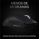 Mouse Gamer Sem Fio Logitech G PRO X SUPERLIGHT com Tecnologia LIGHTSPEED, Ultraleve 63g, 5 Botões Programáveis, Sensor HERO 25K e Bateria Recarregável - Compatível com POWERPLAY - Preto