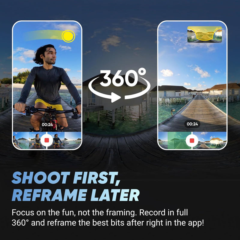Insta360 X4, Câmera padrão, visão de 360°, à prova d'água, resolução 8K, vídeo de grande-angular 4K, bastão de selfie invisível, protetores de lente removíveis, bateria com autonomia de 135 minutos