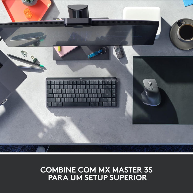 Teclado Mecânico sem fio Logitech MX Mechanical Mini com Teclas Retroiluminadas Tactile Quiet, Conexão USB ou Bluetooth Easy-Switch para até 3 dispositivos e Bateria Recarregável