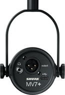 Shure Microfone dinâmico MV7+ Podcast. Certificado OBS, áudio aprimorado, painel de toque de LED, saídas USB-C e XLR, modo de nível automático, filtro pop digital, efeitos de reverberação, podcast,