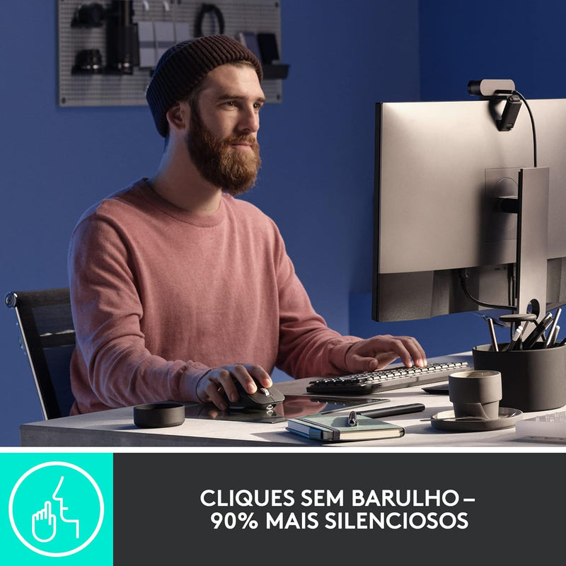 Mouse sem fio Logitech MX Master 3S com Sensor Darkfield para Uso em Qualquer Superfície, Design Ergonômico, Clique Silencioso, Conexão USB ou Bluetooth - Grafite