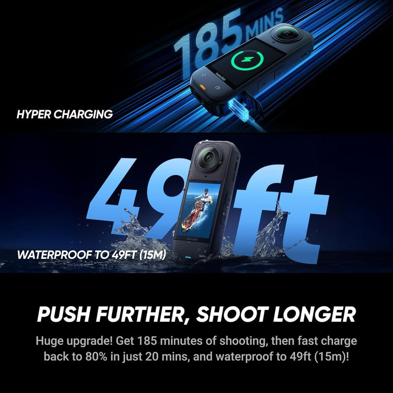 Insta360 X5 - Câmera de ação 360 à prova d'água com sensores de 1/3.3 cm, vídeo HDR 8K 360, foto de 72 MP, lente única 4K60fps, desempenho aprimorado em pouca luz, lentes atualizadas substituíveis