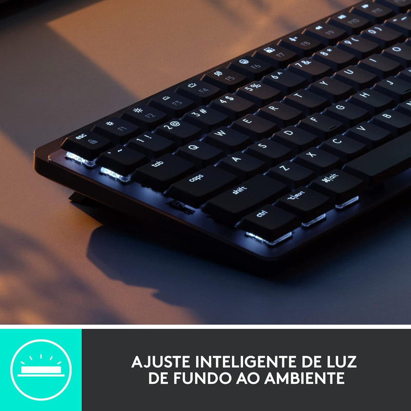 Teclado Mecânico sem fio Logitech MX Mechanical Mini com Teclas Retroiluminadas Tactile Quiet, Conexão USB ou Bluetooth Easy-Switch para até 3 dispositivos e Bateria Recarregável