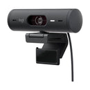 Webcam Full HD Logitech Brio 500 com Microfones Duplos com Redução de Ruídos, Proteção de Privacidade, Correção de Luz e Enquadramento Automático - Grafite