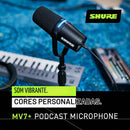 Shure Microfone dinâmico MV7+ Podcast. Certificado OBS, áudio aprimorado, painel de toque de LED, saídas USB-C e XLR, modo de nível automático, filtro pop digital, efeitos de reverberação, podcast,