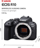 Canon EOS R10 (apenas corpo), câmera vlogging sem espelho, 24,2 MP, vídeo 4K, processador de imagem DIGIC X, gravação de alta velocidade, rastreamento de assunto, compacta, leve, detecção de assunto,